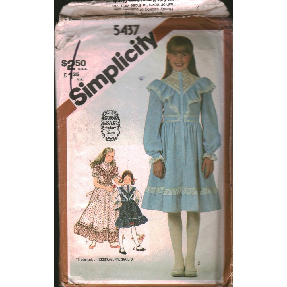 Vintage Simplicity 5437‎ Gunne Sax Jessica Dress Sewing Pattern Kids Girls 10
